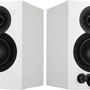 Bluetooth Bookshelf Speaker, 50W X 2 Active TV Speaker with 4” Woofer, Turntable Speaker with Optical// Input for /TV and ojector (White)