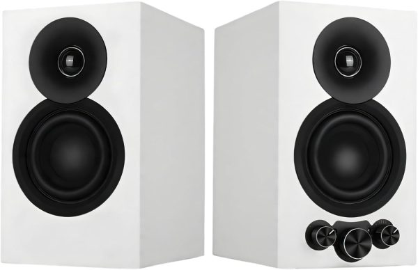 Bluetooth Bookshelf Speaker, 50W X 2 Active TV Speaker with 4” Woofer, Turntable Speaker with Optical// Input for /TV and ojector (White)