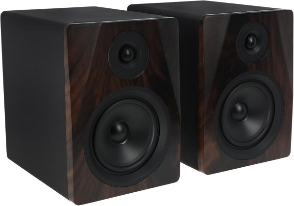 5.25" 2-Way 250W Active Studio Monitor Speakers  - Dark Wood, Class D lifier, / Inputs, Neodymium Silk Dome Tweeter, Bass/Treble Control, Computer-Optimized Crossover