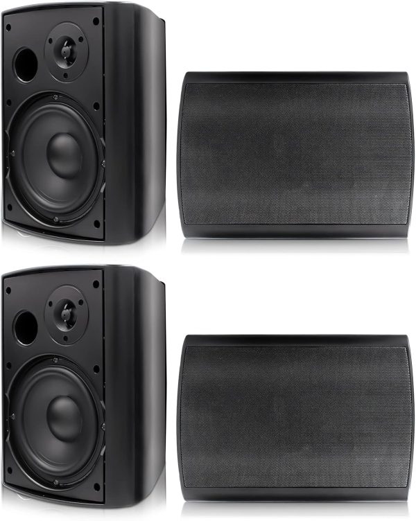 6.5 inch 800W Outdoor Bluetooth Speakers Wateroof Wall Mounted Sound System with Multifunctional lifier, Powerful Bass & Stereo Sound, Easy to Install, for Patio Deck Porch ( Black)