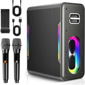 Karaoke Machine with 2 Wireless Microphones Portable Bluetooth Karaoke Machine for Adults Kids  Chip Karaoke Speaker with  Lights Supports  TF Card   in